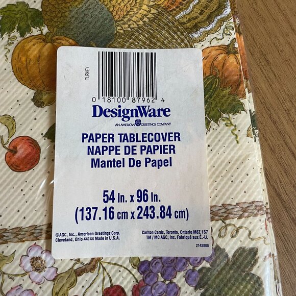 VTG Thanksgiving Paper Tablecover 54 X 96 Autumn Turkey Pumpkin Tablecloth Fall - Picture 4 of 4